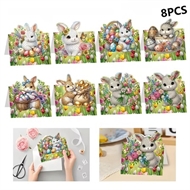 8 kort med påskeharer og konvolutter